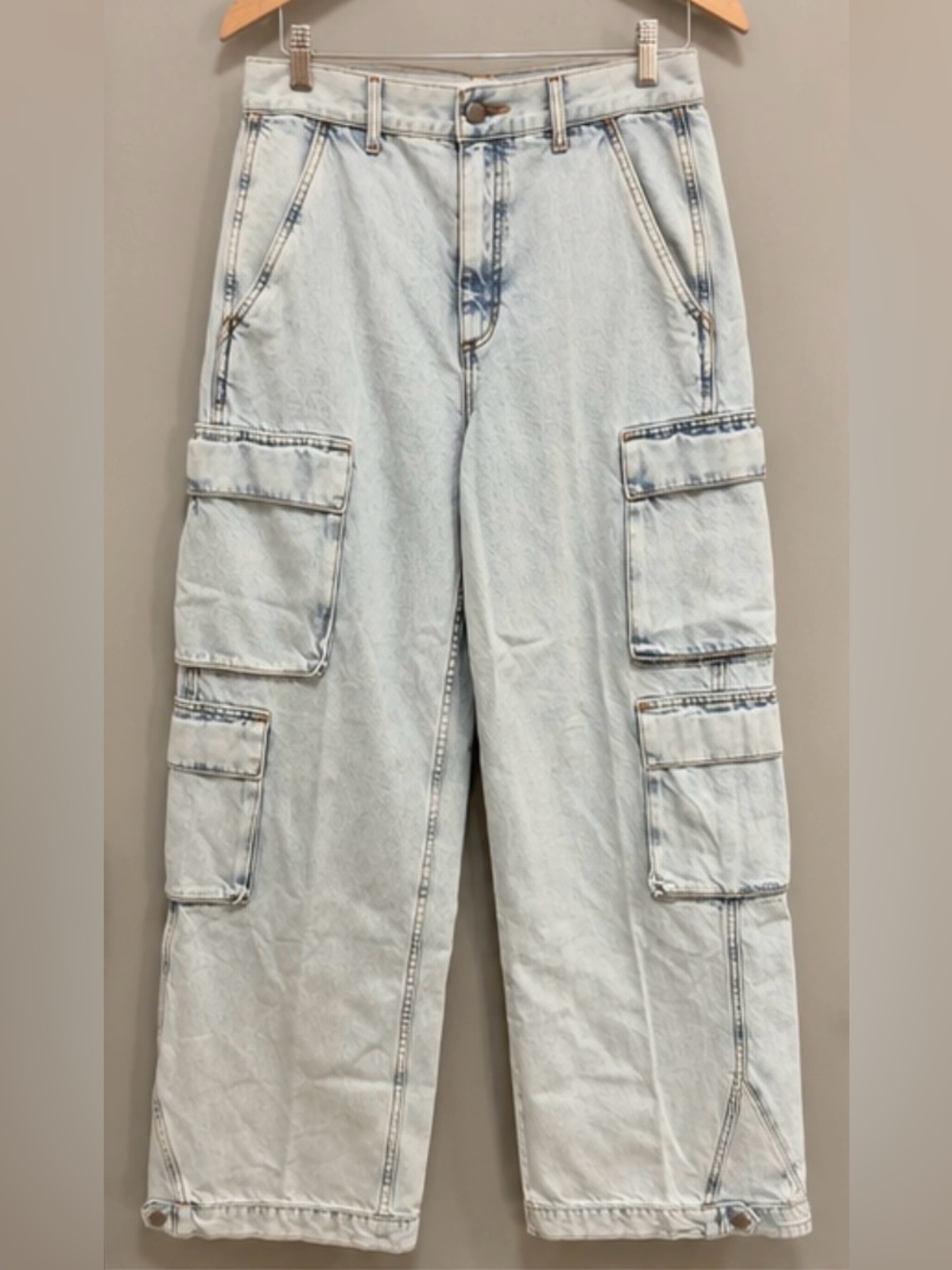 Denim Forum Light Wash Relaxed Cargo Jeans